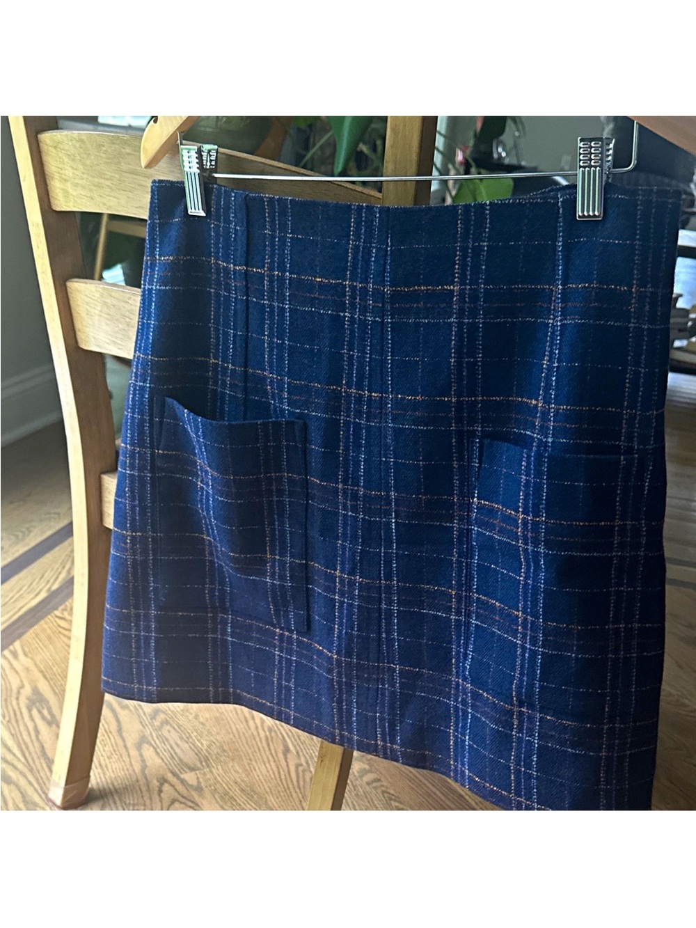 Classic Navy Plaid Mini Skirt with Front Pockets
